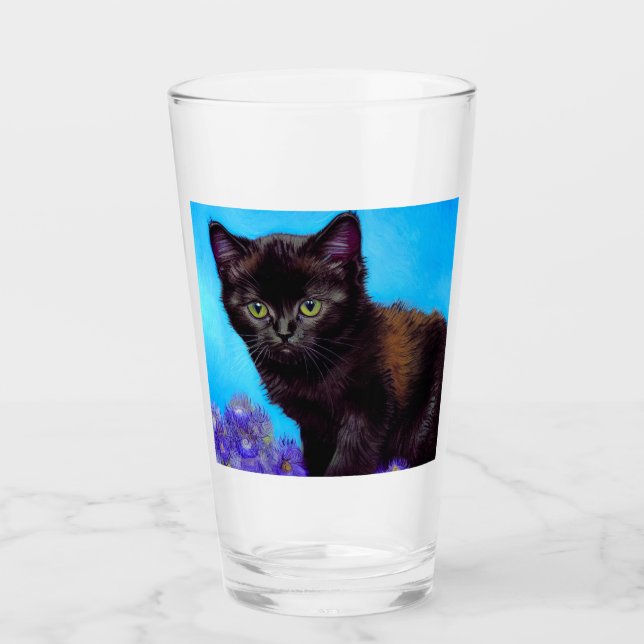 Copo De Pint Van Gogh Cat e Flores (Frente)