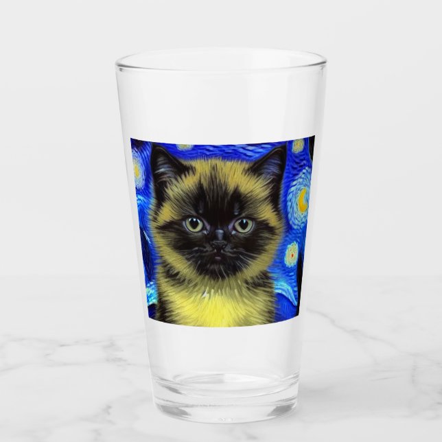 Copo De Pint Van Gogh Starry Night Siamese Cat (Frente)