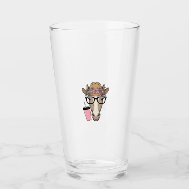 Copo De Pint Vaqueira Antiga Cavalo Com Flores e Bebida Rosa (Frente)