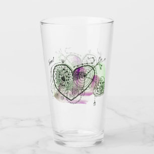 Copo De Pint Verde e Roxo com Corações Ornamentados
