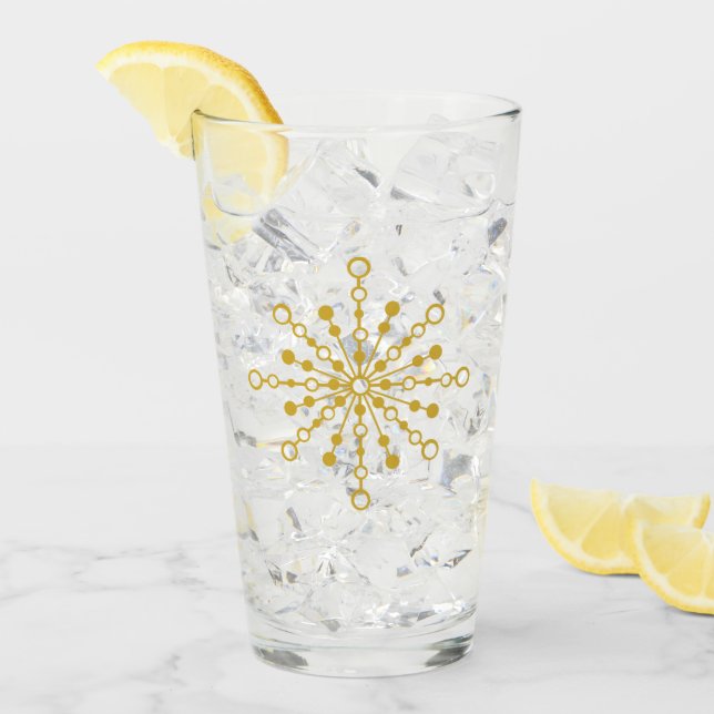 Copo De Pint Vermelho e Dourado Starburst do Médio Atômico Retr (Gelo frontal)