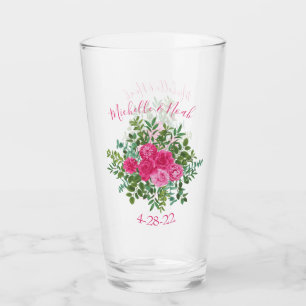 Copo De Pint Vidro De Água De Casamento Floral Brilhante E Ros