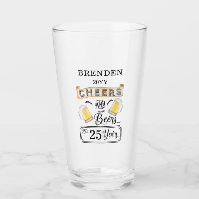 Copo De Pint Vidro de aniversário de 25 anos (Frente)