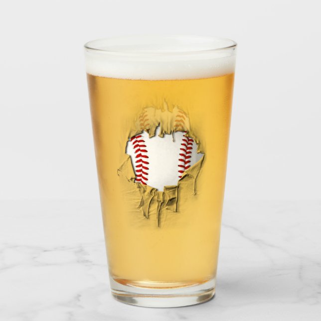 Copo De Pint Vidro de Baseball Torn (Frente (Preenchido))