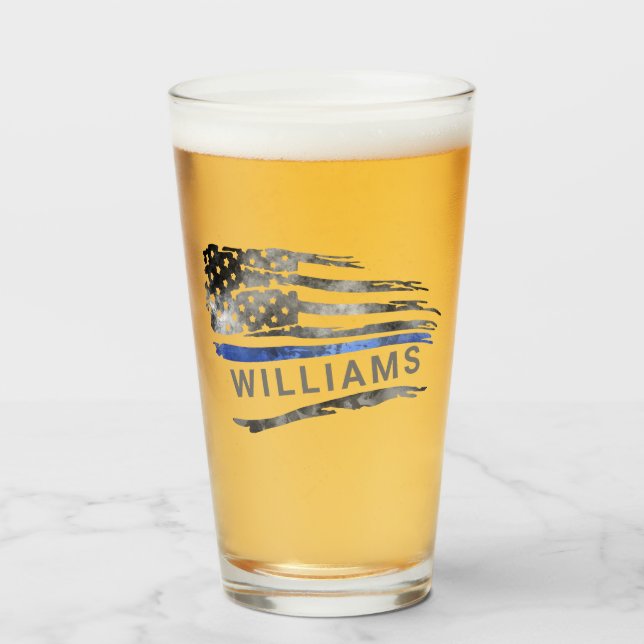 Copo De Pint Vidro De Cerveja De Linha Azul Edgado Com Nome (Frente (Preenchido))