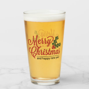 Copo De Pint Vidro de cerveja do azevinho do Feliz Natal