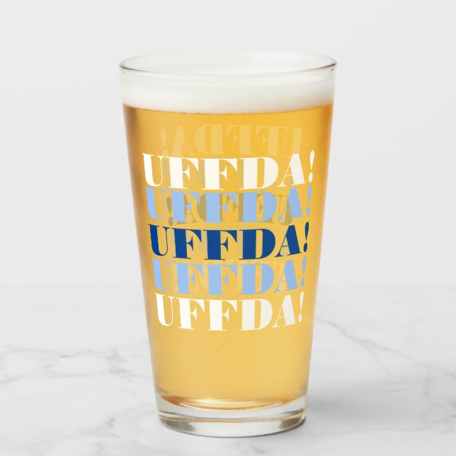 Copo De Pint Vidro de cerveja Uffda azul e branca (Frente (Preenchido))