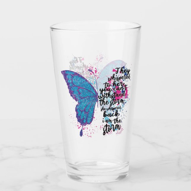 Copo De Pint Vidro de Citação de Borboleta Motivada (Frente)