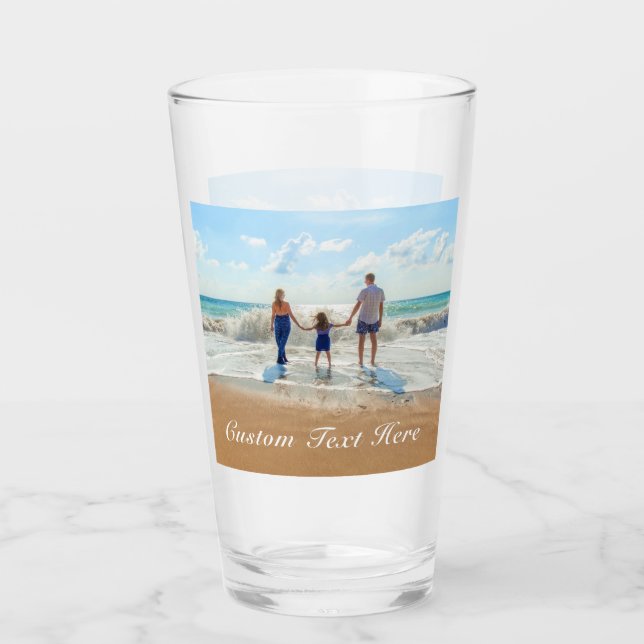 Copo De Pint Vidro de Foto Personalizado com Texto Nome (Frente)