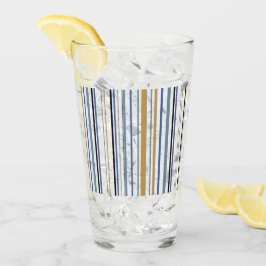 Copo De Pint Vidro de Listras de Cores Azul Dourado e Branco Pr