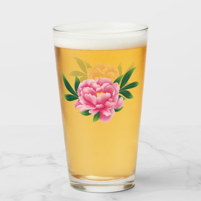 Copo De Pint Vidro de Peony Rosa (Frente (Preenchido))