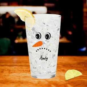 Copo De Pint Vidro de rosto de boneco de neve personalizado fof