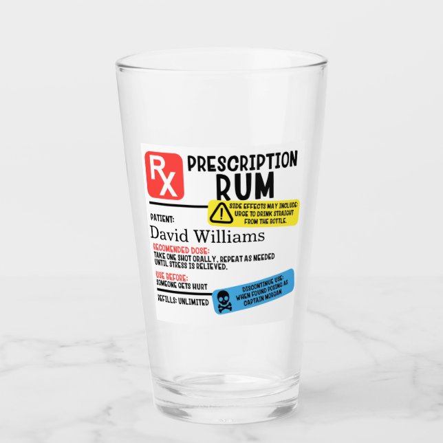 Copo De Pint Vidro de Rum de Prescrição Personalizada (Frente)