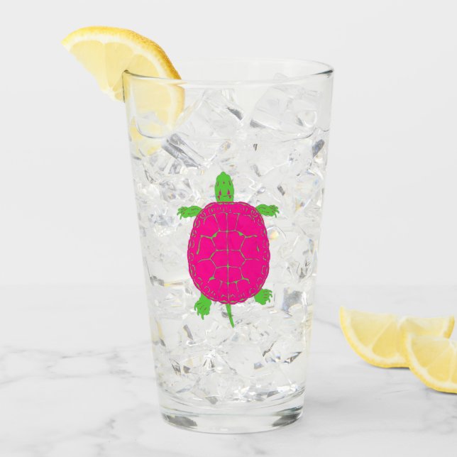 Copo De Pint Vidro de Tartaruga Rosa e Verde (Gelo frontal)