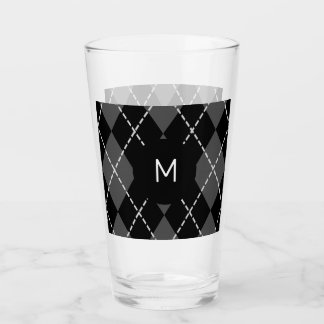 Copo De Pint Vidro do Tumbler do Monograma de Argyle Branco e P