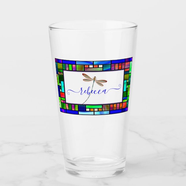 Copo De Pint Vidro manchado e libélula personalizados (Frente)