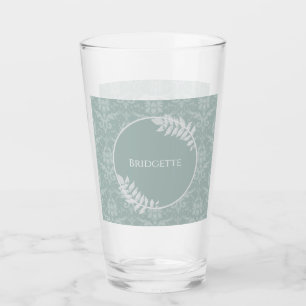 Copo De Pint Vidro Personalizado do Damasco Elegante Verde Sage