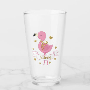 Copo De Pint Vidro Personalizado Flamingo Rosa com Nome Persona