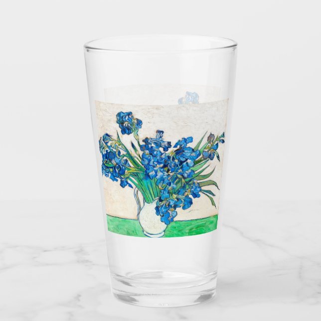 Copo De Pint Vincent van Gogh IRISES E ROSA de vidro bebendo (Frente)