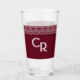 Copo De Pint Vintage Burgundy Maroon White Lace Glass