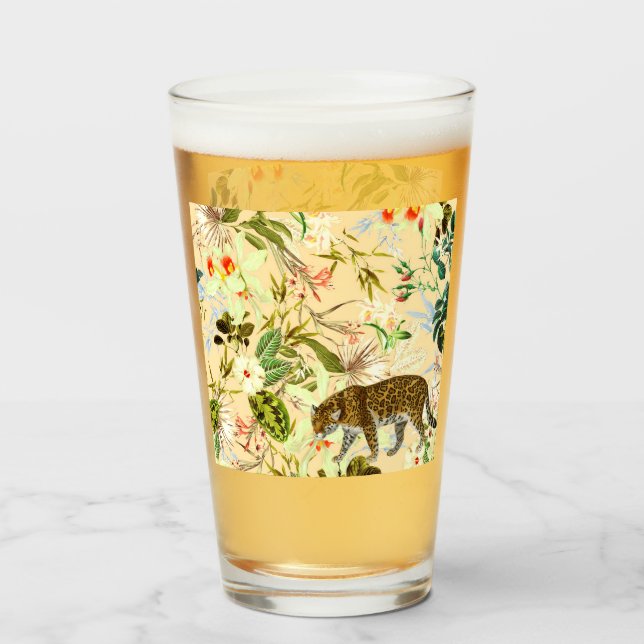 Copo De Pint Vintage Modern Flower Jungle Tropical (Frente (Preenchido))