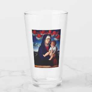 Copo De Pint Virgem Maria com Jesus bebê e cereias vermelhas