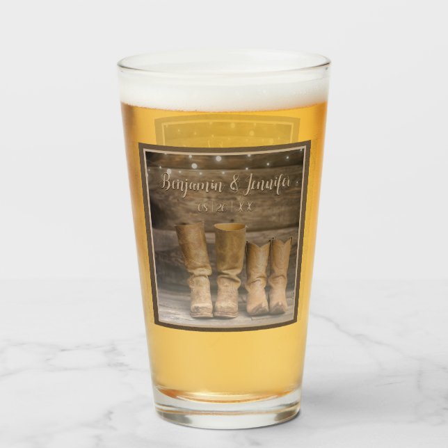 Copo De Pint West Cowboy Boots Russo Barn Monograma (Frente (Preenchido))