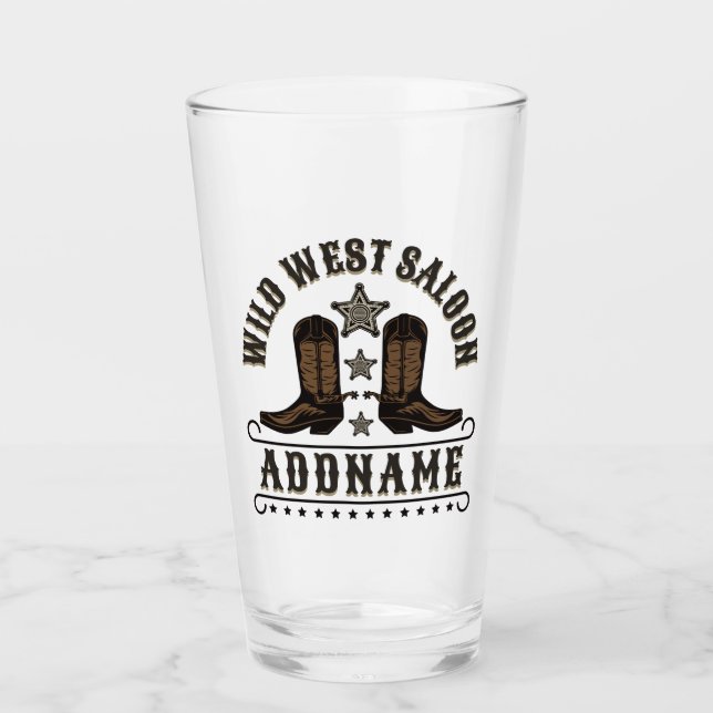 Copo De Pint Western Cowboy Boots ADD NAME Xerife Spurs Saloon (Frente)