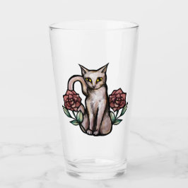 Copo De Pint White Cat Vintage Rosa Rosas White Gatinhos Art