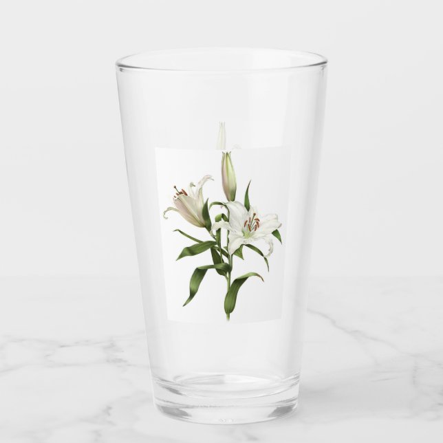 Copo De Pint White Oriental Lily Floral Botânica Art (Frente)