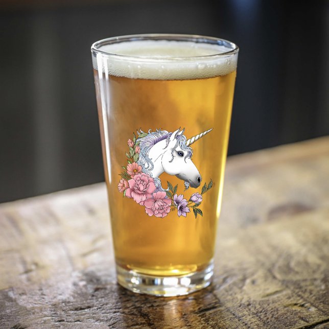 Copo De Pint White Unicorn and Flowers (Criador carregado)