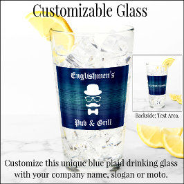 Copo De Pint Xadrez azul Vidro do Bebendo personalizado