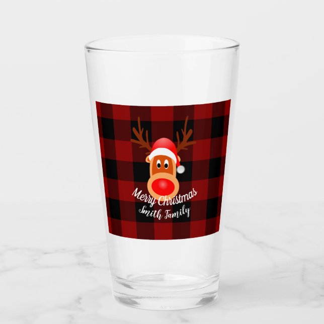 Copo De Pint Xadrez de Buffalo Engraçado de Natal Personalizado (Frente)
