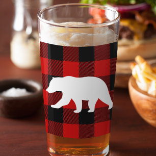 Copo De Pint Xadrez de Buffalo Vermelho e Urso Branco