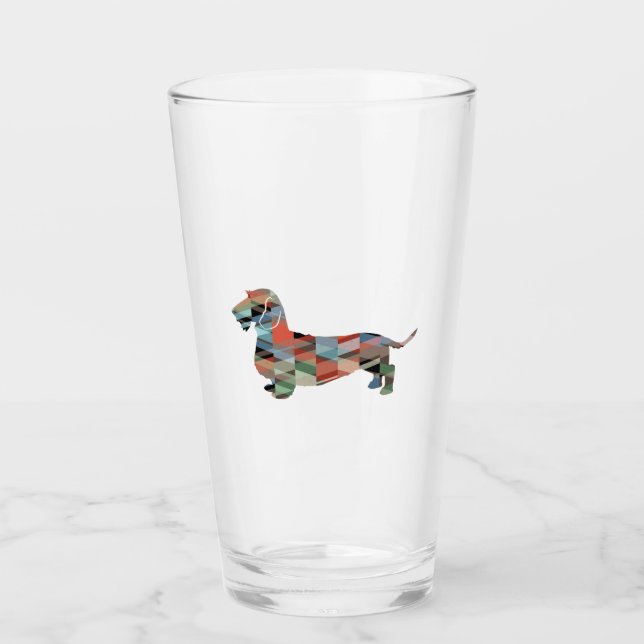 Copo De Pint Xadrez de silhueta de Geo revestido Dachshund Roug (Frente)