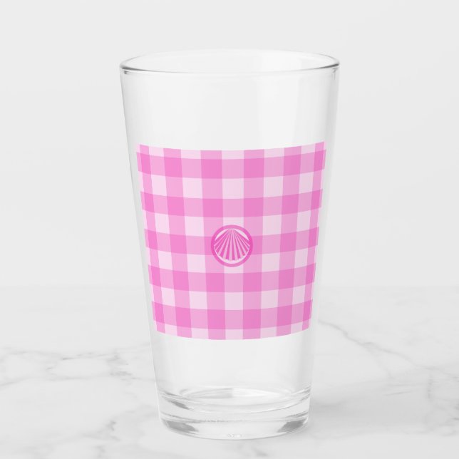 Copo De Pint Xadrez Rosa com Concha do Mar- (Frente)