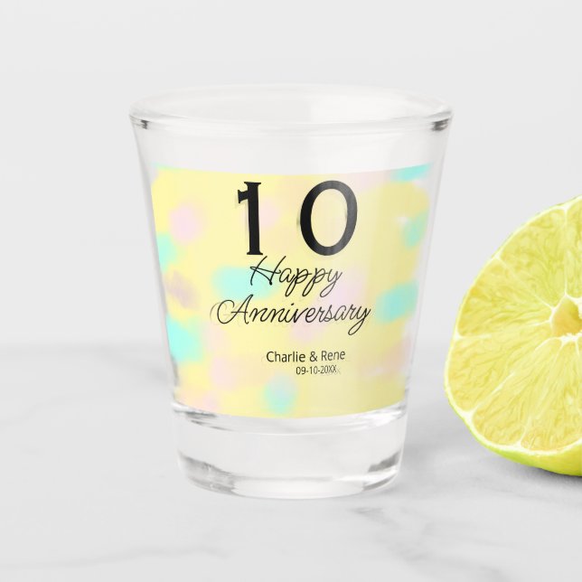 Copo De Shot 10 wedding anniversary yellow pastel name retro bo (Frente)
