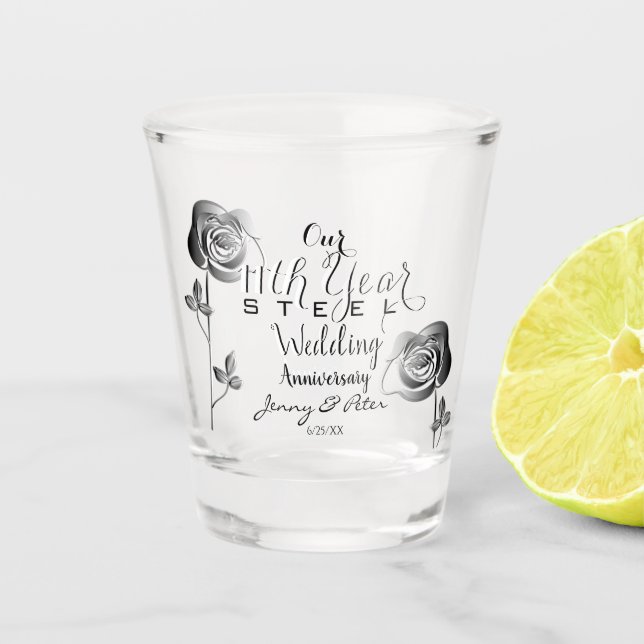 Copo De Shot 11 Casamento Aniversário com Rosas de Aço (Frente)