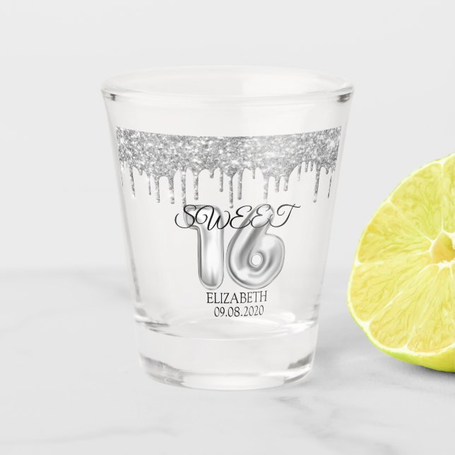 Copo De Shot 16 gotas de brilho na Prata Sweet (Frente)