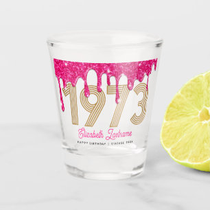 Copo De Shot 1973 Derramamento de brilho cor-de-rosa 50º Aniver
