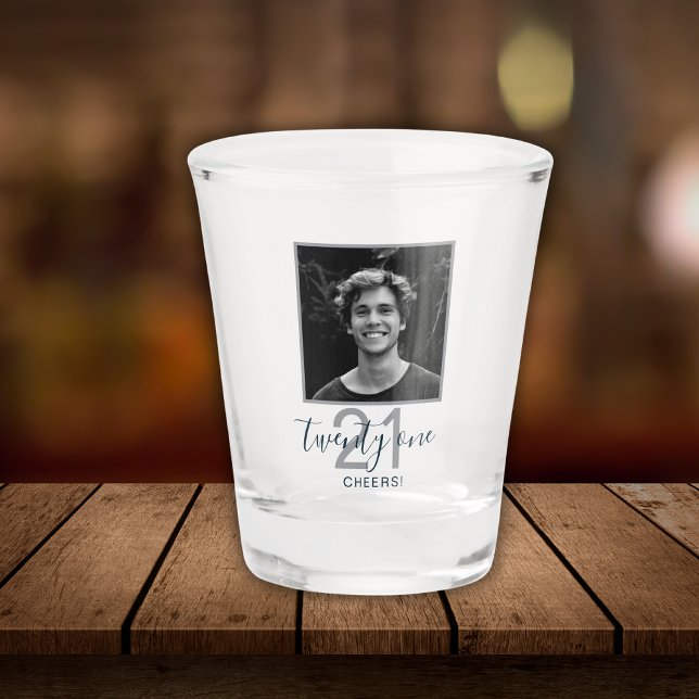 Copo De Shot 21st Birthday Twenty One Photo Trendy Script  (Criador carregado)