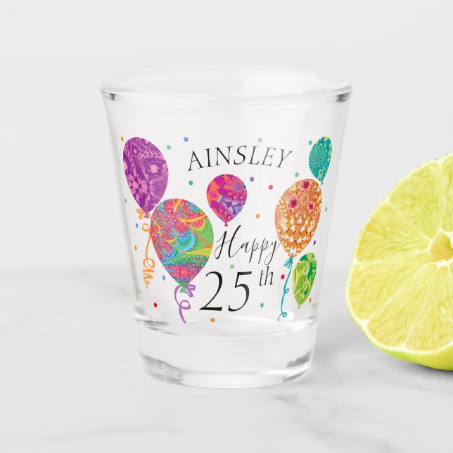 Copo De Shot 25 Purple Aqua Birthday Balloons Nome Personalizad (Frente)