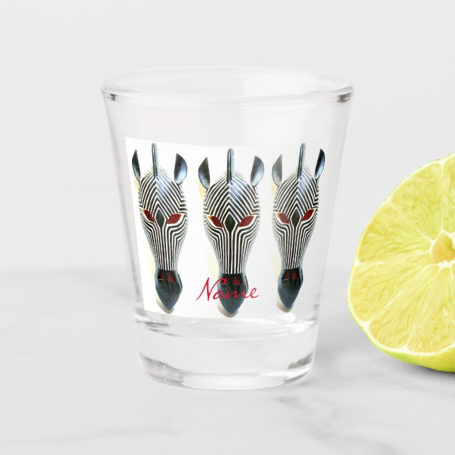 Copo De Shot 3 máscaras de madeira cinzeladas africano da zebra (Frente)