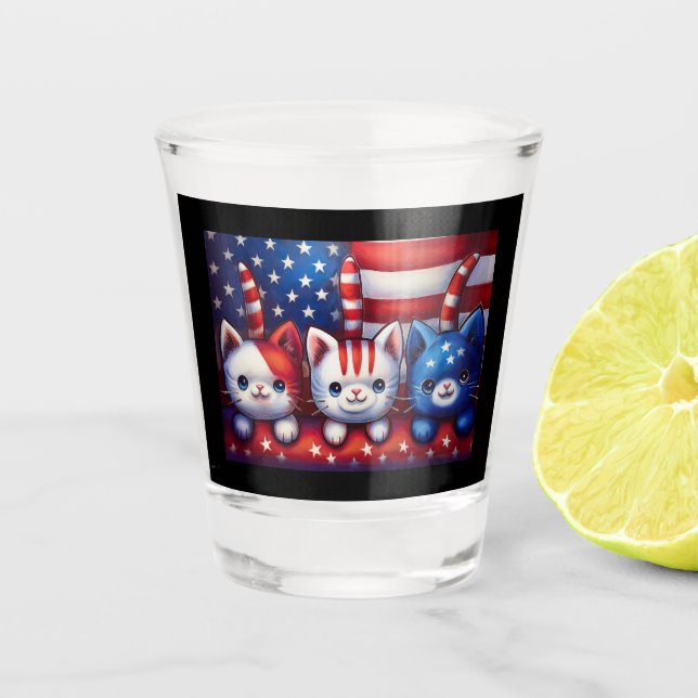 Copo De Shot 3 Patriotic Kittens With American Flag (Frente)