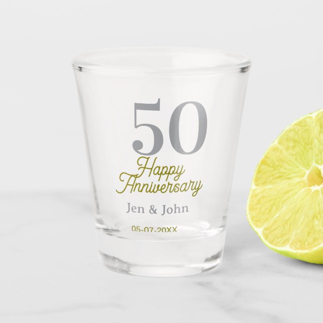 Copo De Shot 50º nome data feliz aniversário prata ouro data (Frente)