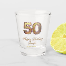 Copo De Shot 50th birthday add name date year gold floral bold 