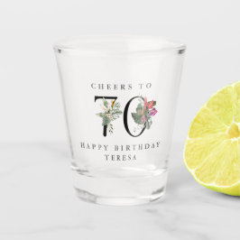 Copo De Shot 70 Birthday Cheers com Nome Tropical Floral