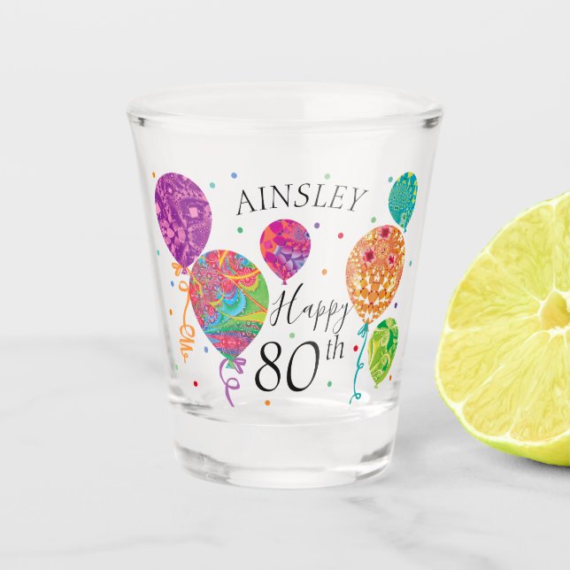 Copo De Shot 80 Purple Aqua Birthday Balloons Nome Personalizad (Frente)