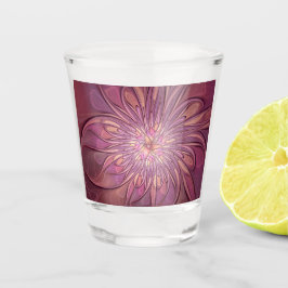 Copo De Shot Abstrato Modern Floral Arte Fractal Cores de Berry