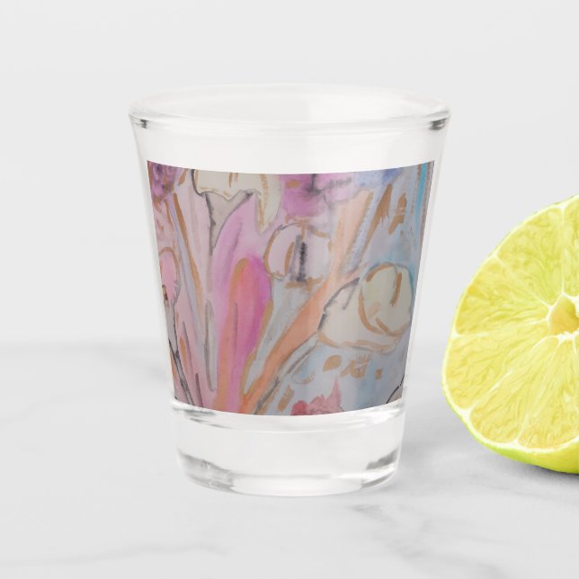 Copo De Shot Abstrato Pastel Floral (Frente)